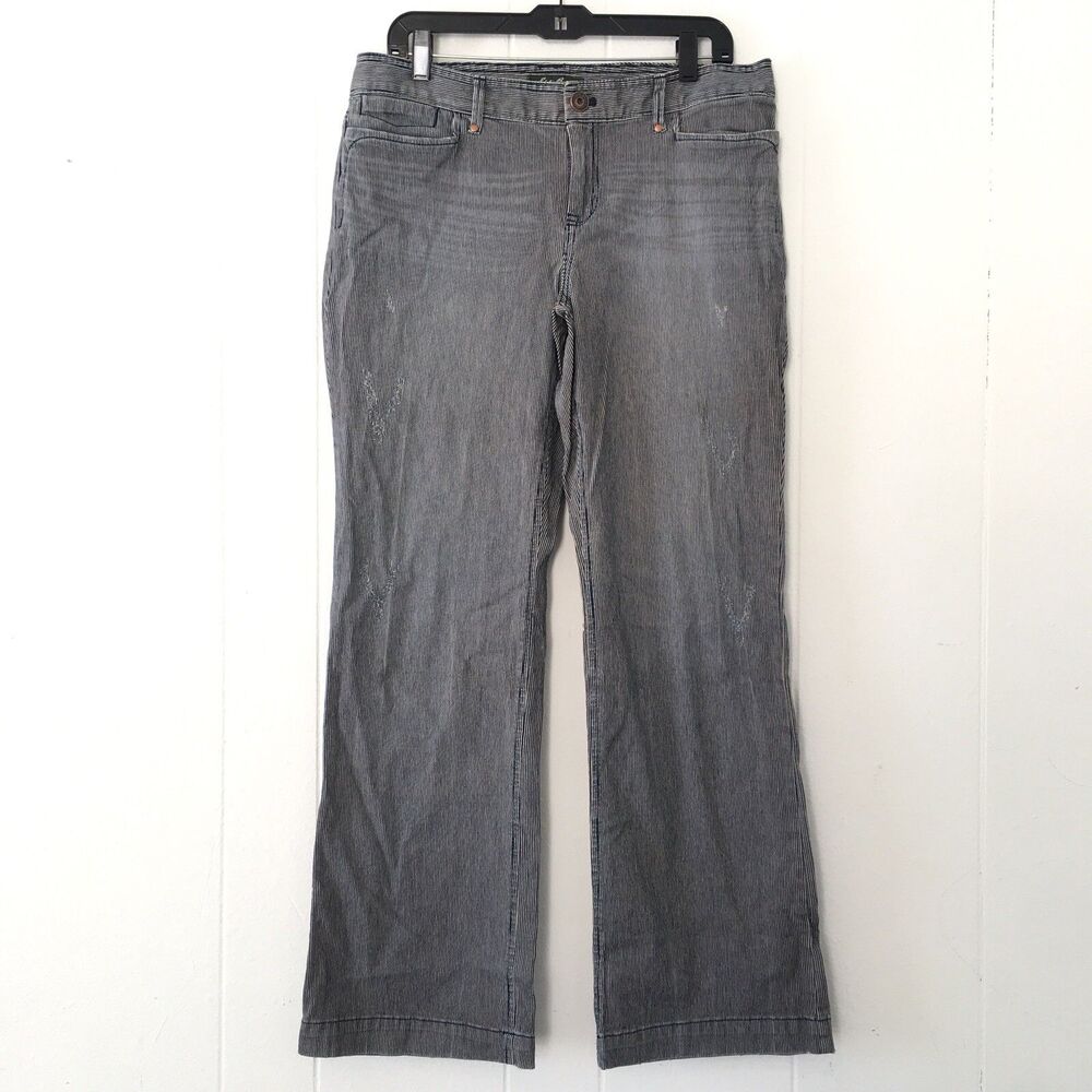 Eddie Bauer Womens 10 Trouser Jeans‎ Pants Pin Stripe Blue Wide Leg Distressed